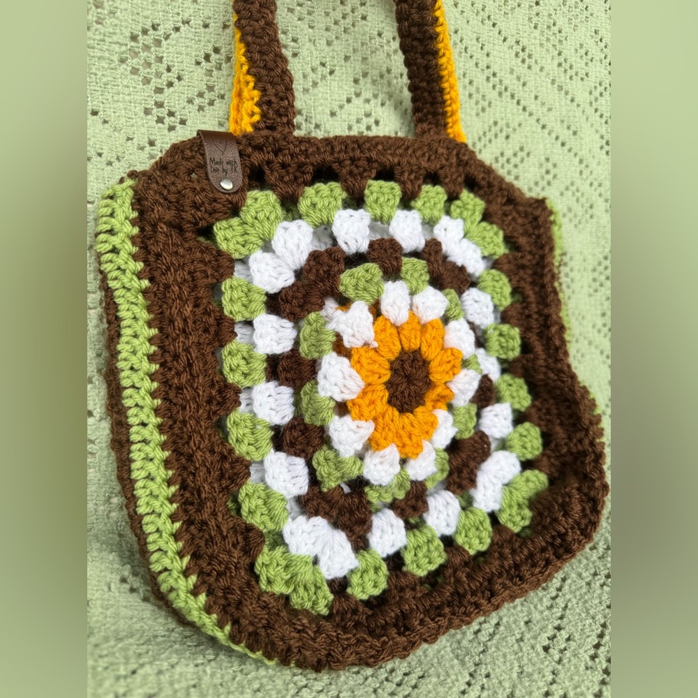 Homemade Crochet Granny Square Tote Bag